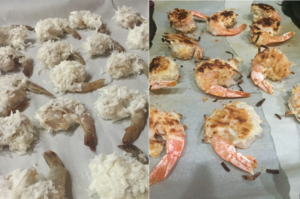 Pre-baked and Baked Coconut Shrimp