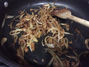 Caramelizing onions for Caramelized Onion Crispy Chicken @ bestwithchocolate.com
