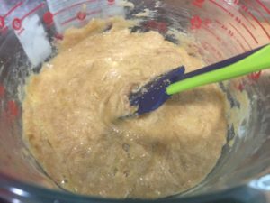 Mixing batter for Peanut Butter Pretzel Bars @ bestwithchocolate.com