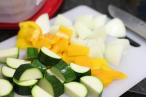 Chopped vegetables for Marinated Kabobs @ bestwithchocolate.com
