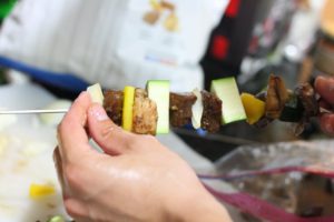 Making skewers for Marinated Kabobs @ bestwithchocolate.com