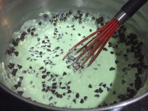 Mint Cheesecake Batter for Mint Chocolate Cheesecake Brownie Cups @ bestwithchocolate.com