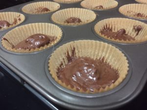 Brownie batter in cups for Mint Chocolate Cheesecake Brownie Cups @ bestwithchocolate.com