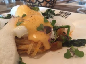 Nested Eggs (eggs on hasbrown nests) @ America Eats Tavern. Review @ bestwithchocolate.com