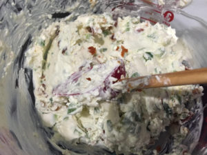 Mixing up the cream cheese filling for Jalapeno Popper Stuffed Bread @ bestwithchocolate.com
