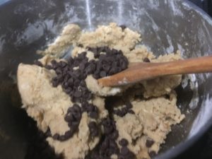 Mixing cookie dough for Cookie Dough Pretzel Bites @ bestwithchocolate.com