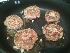 Grilling patties for Greek Lamb Burgers @ bestwithchocolate.com