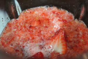Blending Strawberry Soup for Reverse Strawberry Shortcake @ bestwithchocolate.com