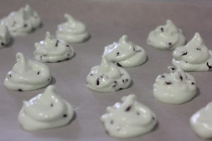 Piping meringues for Mint Chocolate Chip Meringues @ bestwithchocolate.com