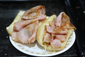 Adding ham to Apple Ham Sandwiches @ bestwithchocolate.com