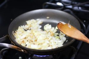 Sauteeing onions for the Maple Bacon Jam @ bestwithchocolate.com