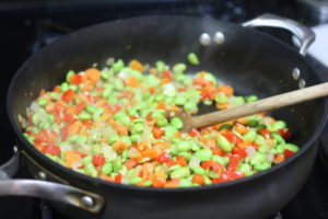 Sauteeing vegetables for Vegetable Fried Rice @ bestwithchocolate.com