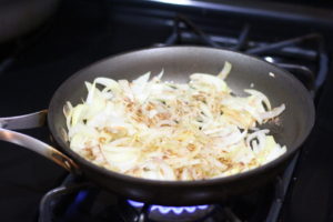 Caramelizing onion for French Onion Burgers @ bestwithchocolate.com