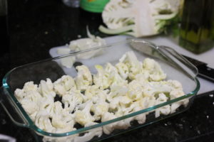 Laying out cauliflower for Vegetarian Samosa Burritos @ bestwithchocolate.com