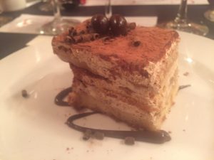 Tiramisu cake topped with coffee beans for the Italian Wine Pairing Dinner event at La Grange @ bestwithchocolate.com