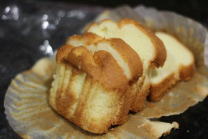 Cutting poundcake for Strawberry Banana Poundcake Parfait @ bestwithchocolate.com