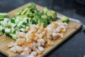 Dicing ingredients for California Roll Shrimp Stacks @ bestwithchocolate.com