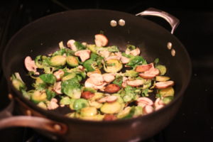 Sauteeing brussel sprouts for Buttery Brussel Sprouts and Ravioli @ bestwithchocolate.com