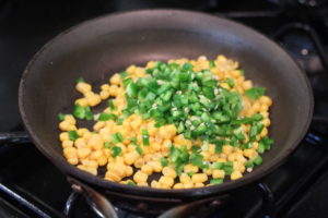 Toasting corn and jalapenos for Jalapeno Popper Dip @ bestwithchocolate.com