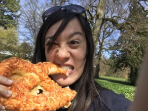 Attacking a Pizza Pretzel in Austria @ bestwithchocolate.com
