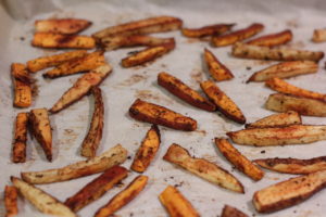 Freshly baked fries for Loaded Whole30 Fries@ bestwithchocolate.com