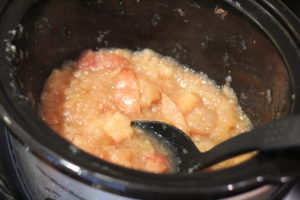 Apples after simmering for Slow Cooker Apple Butter @ bestwithchocolate.com