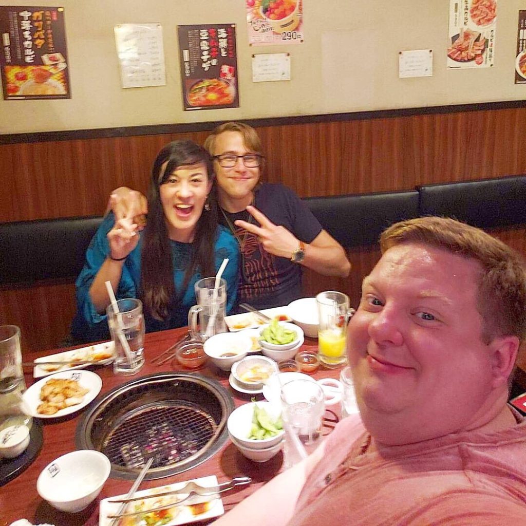 Friends eating MEAT and DRINKING across the world!  Us at the end of Yakiniku @ bestwithchocolate.com