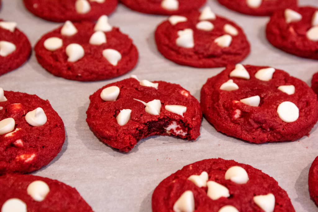 Freshly baked Red Velvet Cookies @ bestwithchocolate.com