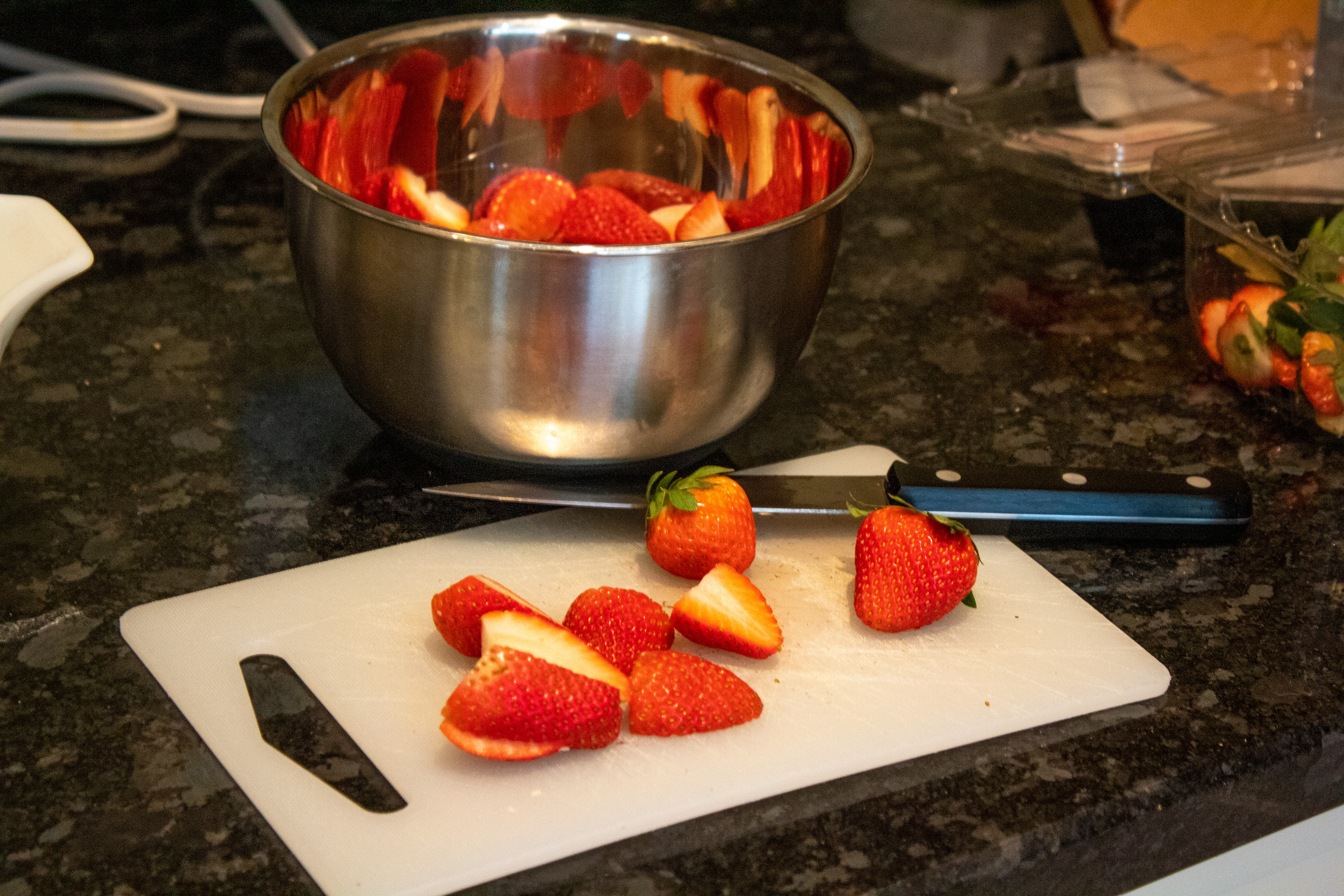 Sliced strawberries for Strawberry Puffs @ bestwithchocolate.com