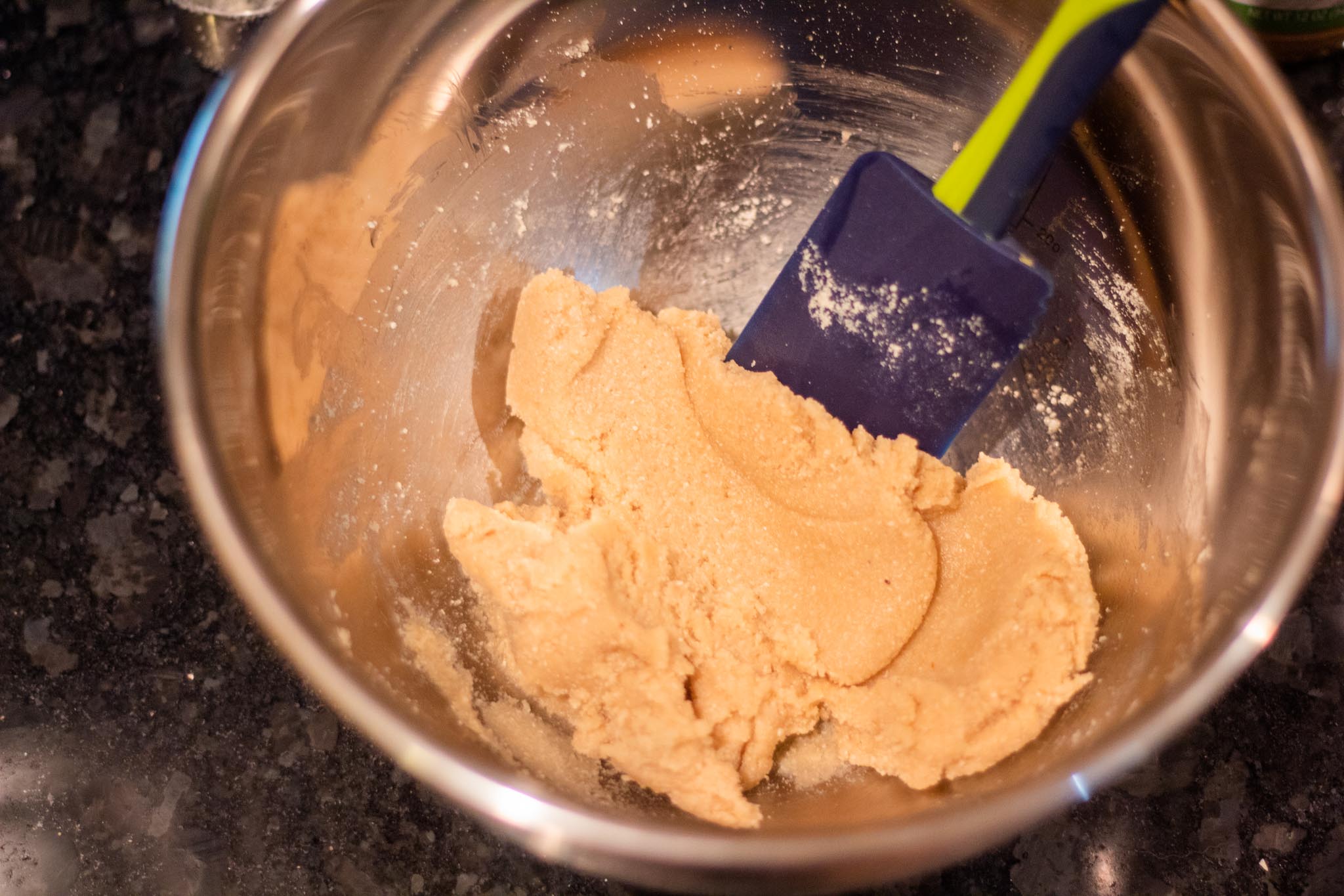 Mixing shortbread for Healthful Twix Bars @ bestwithchocolate.com