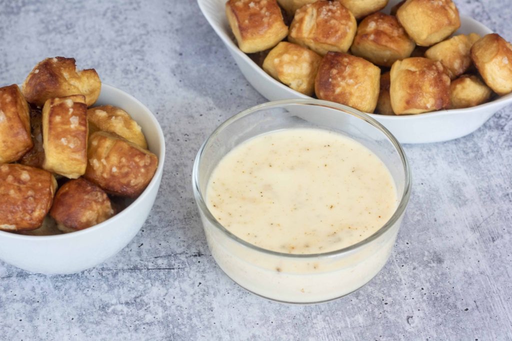 Pretzels with White Cheddar Cheese Sauce @ bestwithchocolate.com