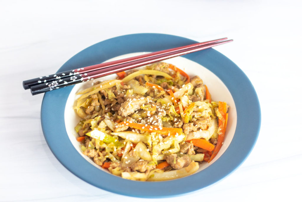 Egg Roll in a Bowl with chopsticks