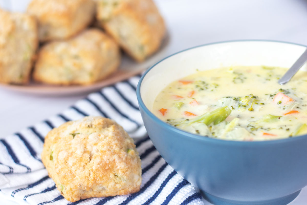 broccoli cheddar soup with biscuits