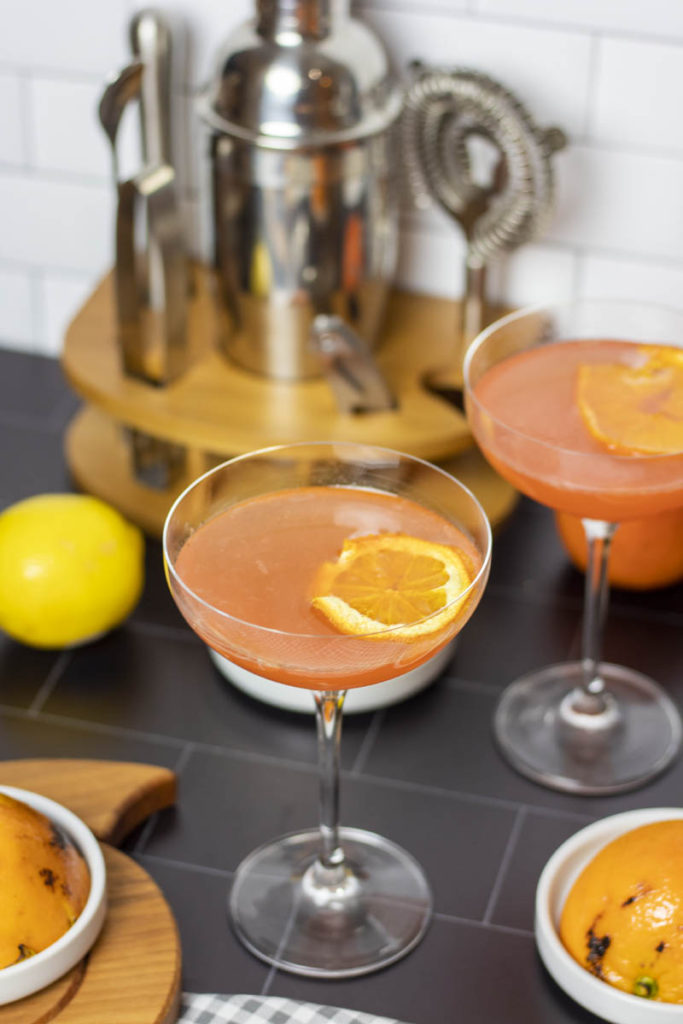 salted lady cocktail with citrus and bar supplies