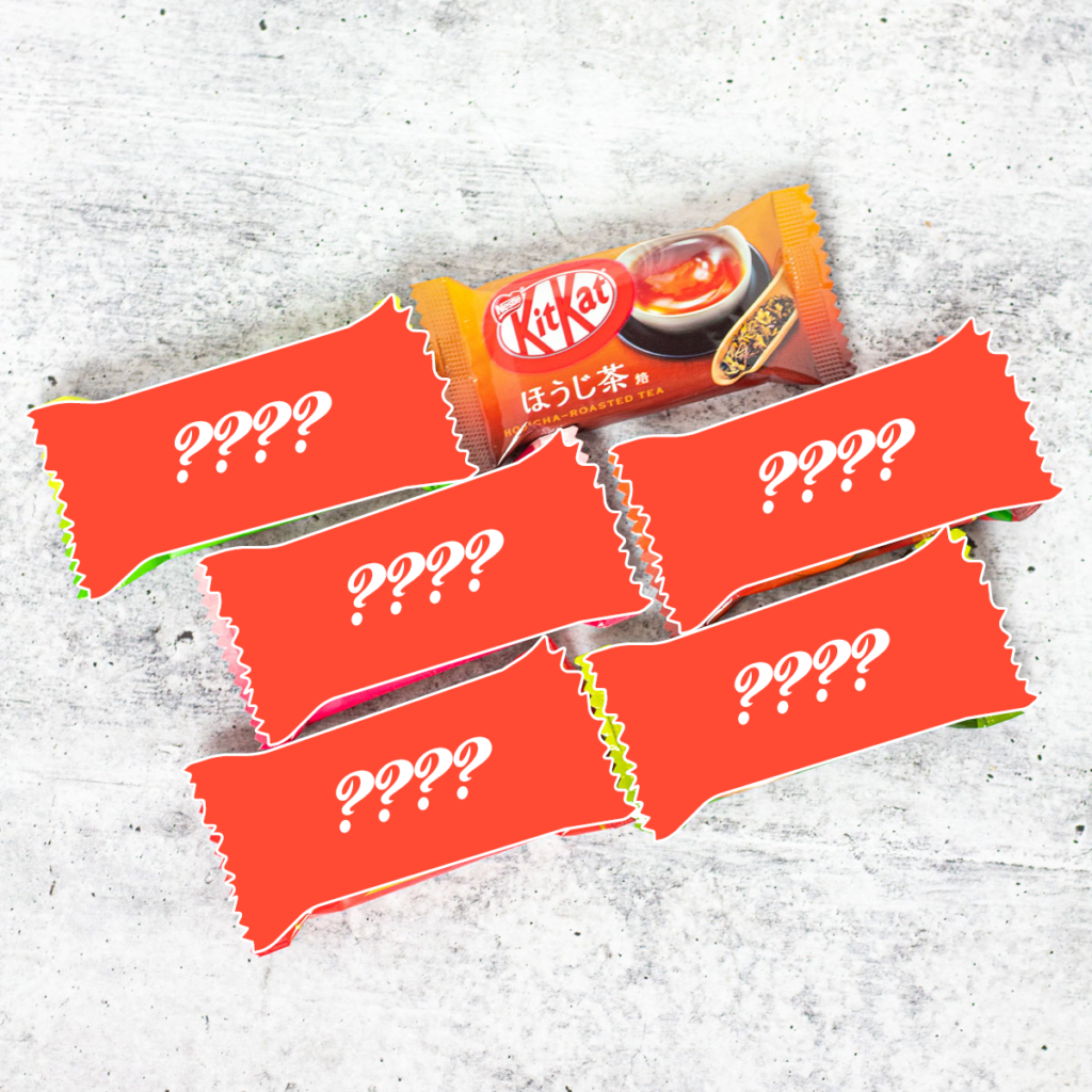 Kitkat giveaway, one Hojicha roasted tea kitkat with five others blacked out for a surprise!