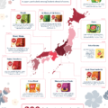 Infographic showing Japanese regional kitkat specialty flavors mapped to their location