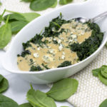 blue cheese creamed spinach in a serving bowl