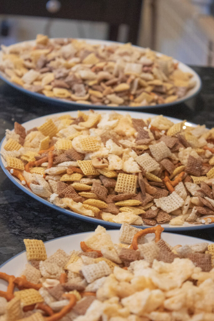 Assorted bowls of chex mix