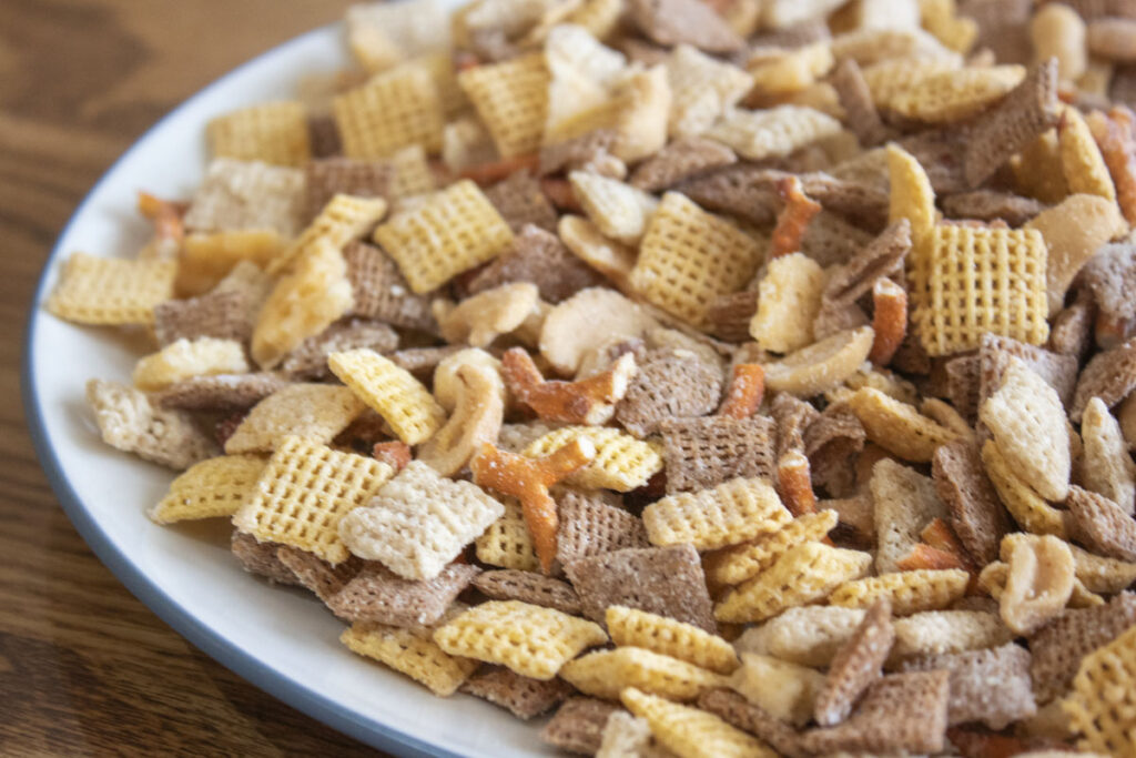 Chex mix in a bowl