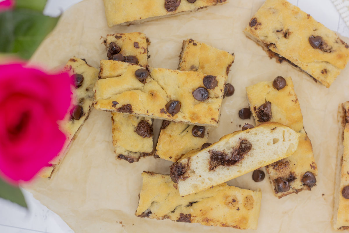 Chocolate swirl focaccia bread