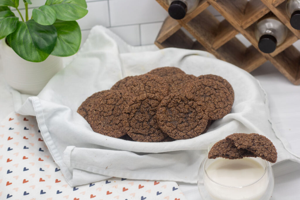 Chocolate crackle cookies in a basket