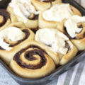 Fluffy cinnamon rolls with icing and cinnamon swirls