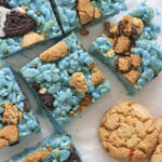 Arrangement of cookie monster rice krispies treats