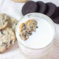 cookies and cream cookies in a glass of milk