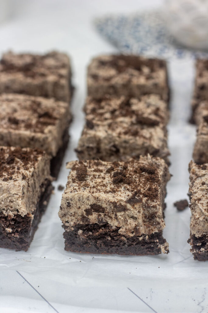 Cookies and cream brownies with cookies and cream icing