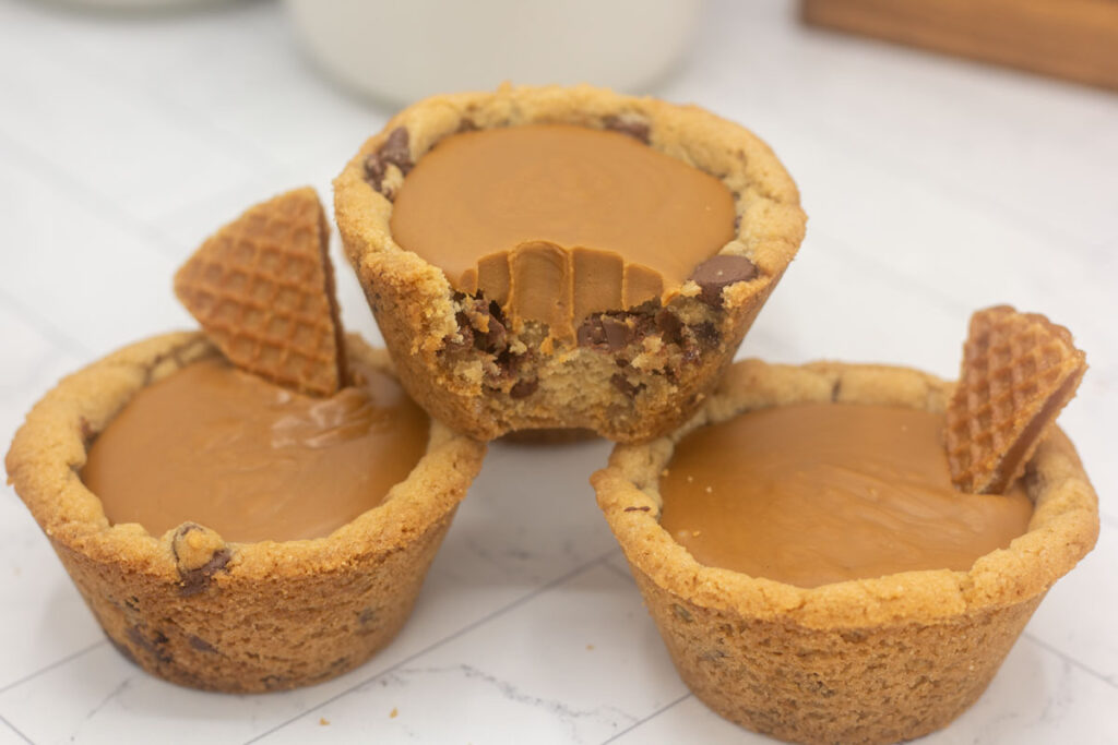 Biscoff and stroop waffle garnished deep dish cookie cups