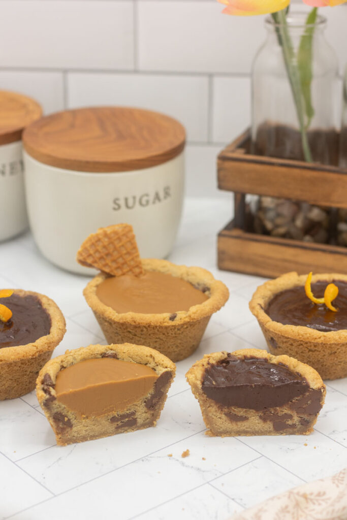 Assorted biscoff and orange chocolate ganache deep dish cookie cups