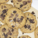 Supersized chocolate chip cookies piled high