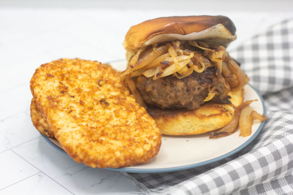 Burger with onions and toasted bread