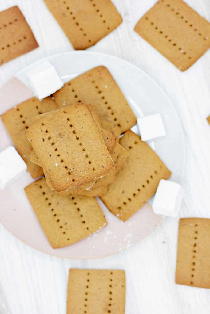 top down view of graham crackers and marshmallows